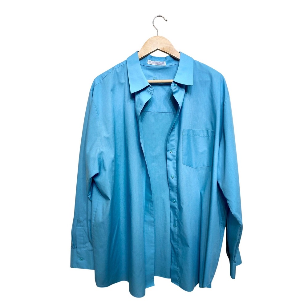 Foxcroft Men Turquoise Blue Wrinkle Free‎ Cotton Blend Button Down Shirt 20W